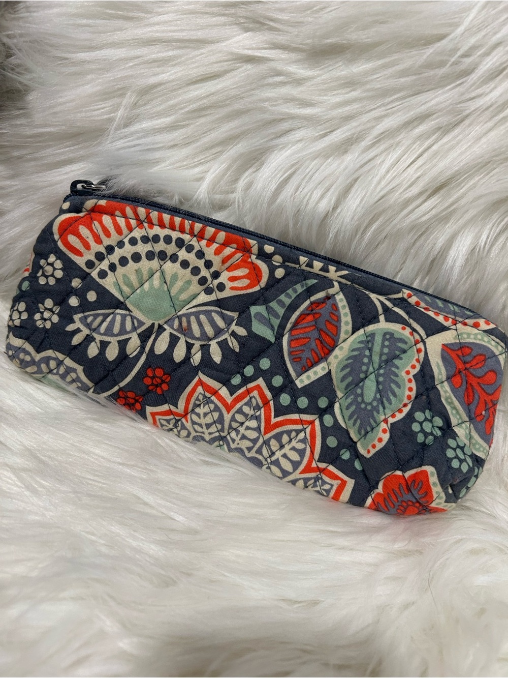 Floral Print Zipper Pouch - Navy, Coral & Mint - Picture 2 of 5